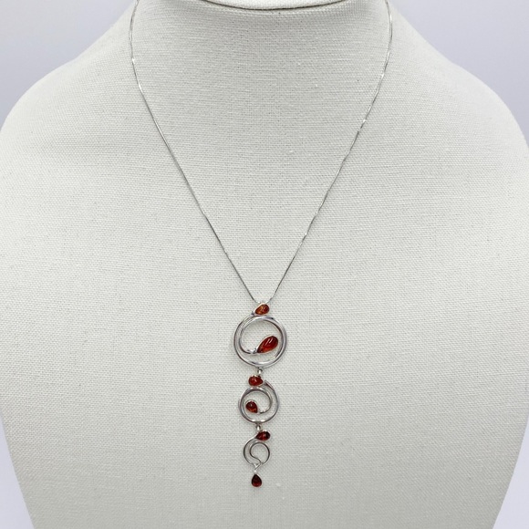 Amber Sterling Silver 925 Pendant Necklace - Picture 4 of 14